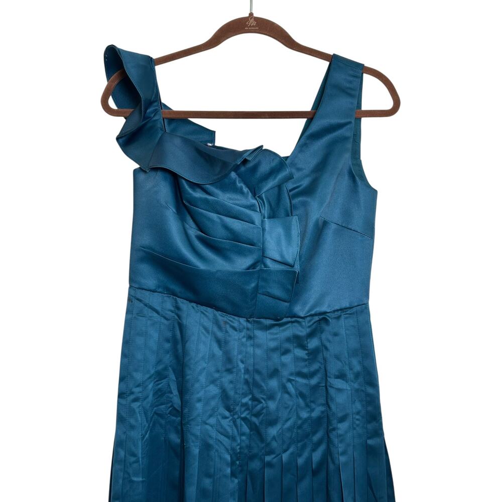 Flor Et.Al One Shoulder Teal Pleated Cocktail Dress Size 2 Asymmetrical Formal - Picture 6 of 10